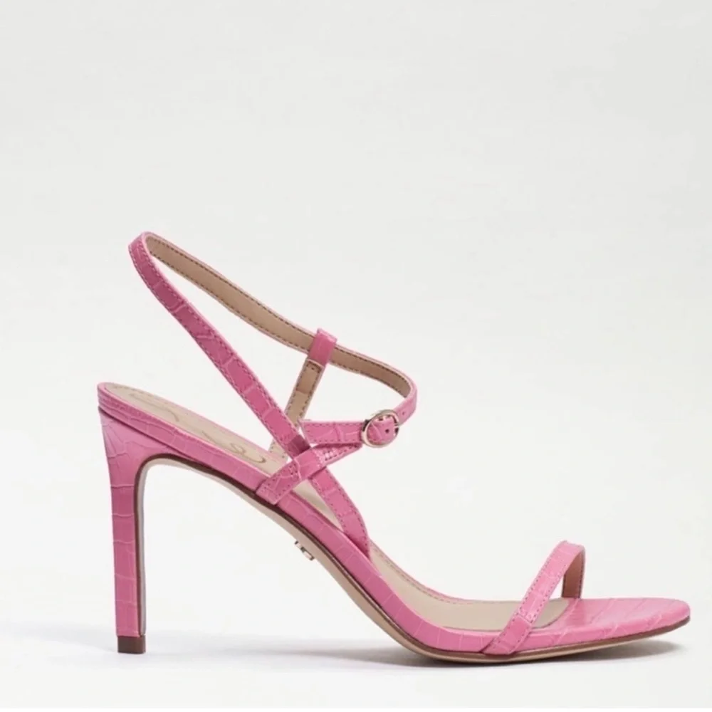 Sam Edelman NEW Doran Strappy Heeled Sandal in Pink Croc Print Size 5.5